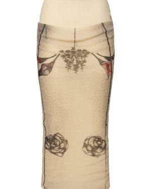 Mesh Printed Double Layer Midi Skirt