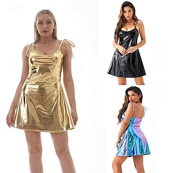 Metallic 1980s Shiny Latex Patent Mini Dress Disco Women's Carnival Costume Halloween Carnival Masquerade Party / Evening Pride Parade Pride Month Adults Dress
