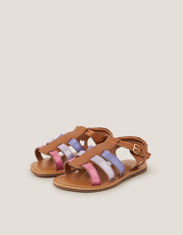 Metallic Leather Gladiator Sandals Multi