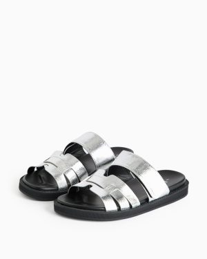 Metallic Silver Gladiator Strap Sandals