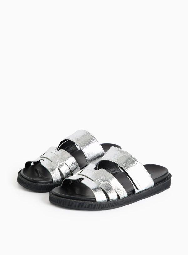 Metallic Silver Gladiator Strap Sandals