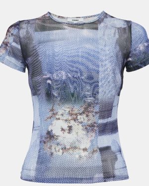 Miaou Multicolor Abstract Print Mesh Round Neck Top M