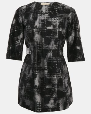Michael Kors Black/Grey Abstract Jacquard Tunic Top S