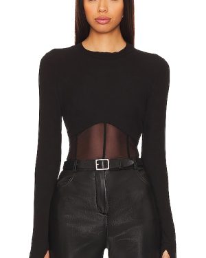 Michael Lauren Danton Rib Mesh Corset Top in Black. Size M, S, XL/1X, XS.