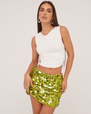 Mid Rise Disc Sequin Mini Skirt In Green, Women's Size UK 4