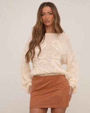 Mid Rise Mini Skirt In Tan Brown Faux Suede, Women's Size UK 6