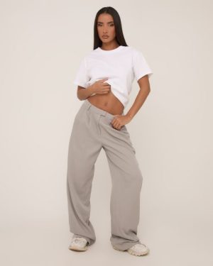 Mid Rise Straight Leg Tailored Trousers In Grey, Women's Size UK 6