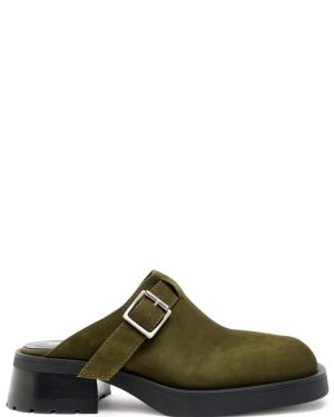 Miista Aroa Platform Suede Mules - Khaki - 38 (IT38/ UK5)