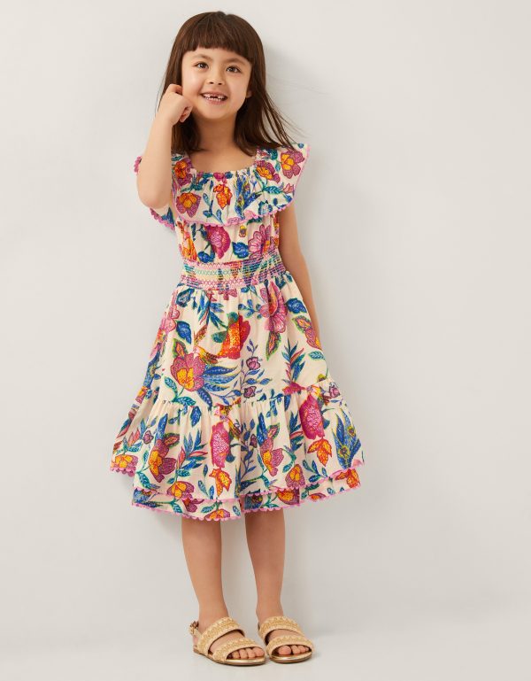 Milena Floral Print Bardot Dress Ivory