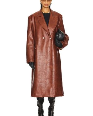 Milkwhite Faux Leather Oversized Jacket in Brown. Size S, XS.