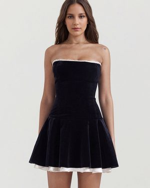 Mini Peplum Dress Off The Shoulder Lace-Up Back Contrast Short Dresses