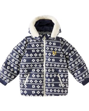 Mini Rodini Flowers faux fur-trimmed puffer jacket