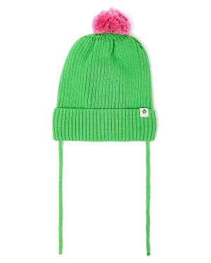 Mini Rodini Pom pom rib-knitted cotton beanie