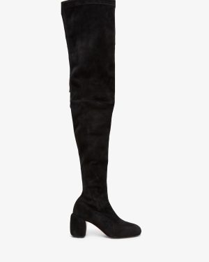 Minny 70 black suede over knee boots
