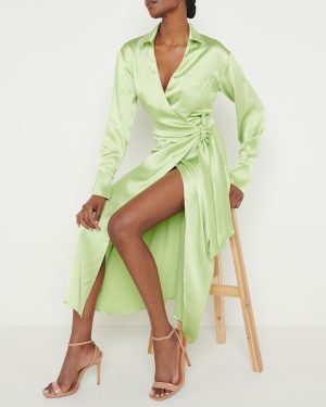 Mint Ronnie Satin Wrap Dress
