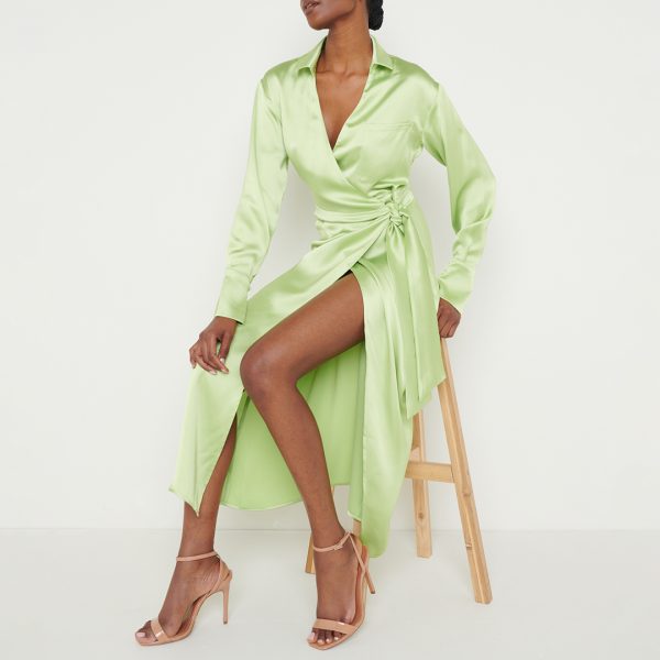 Mint Ronnie Satin Wrap Dress