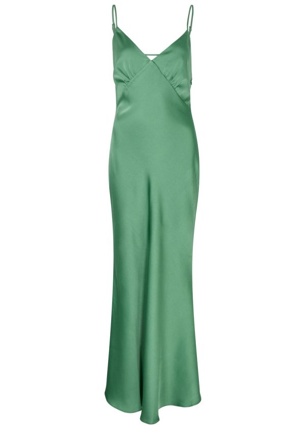Misha Vida Satin Maxi Slip Dress - Teal - XS (UK6 / XS) - XS (UK6 /xs)