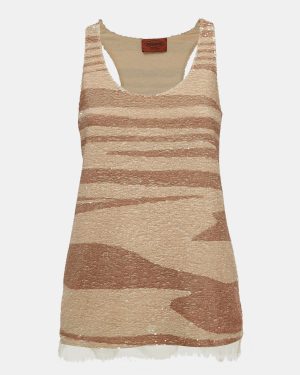 Missoni Beige Striped Sequin Tank Top S
