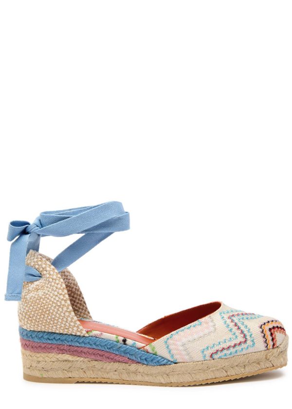 Missoni Eva 30 Zigzag Canvas Wedge Espadrilles - Blue - 38 (IT38 / UK5)