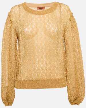 Missoni Gold Lurex Knit Textured Knit Crewneck Sweatshirt M
