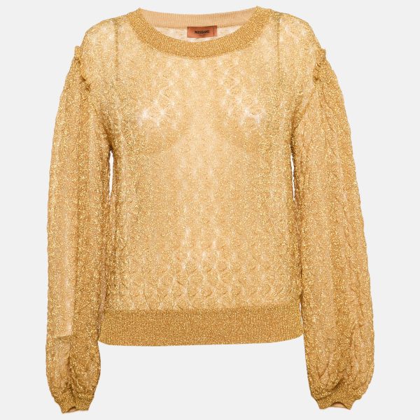 Missoni Gold Lurex Knit Textured Knit Crewneck Sweatshirt M