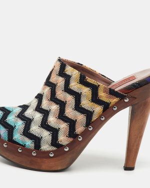 Missoni Multicolor Knit Fabric Platform Clogs Size 39