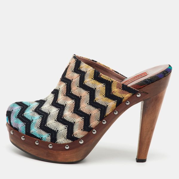 Missoni Multicolor Knit Fabric Platform Clogs Size 39