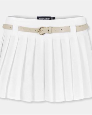 Missy Empire Belted Pleated Mini Skirt - White