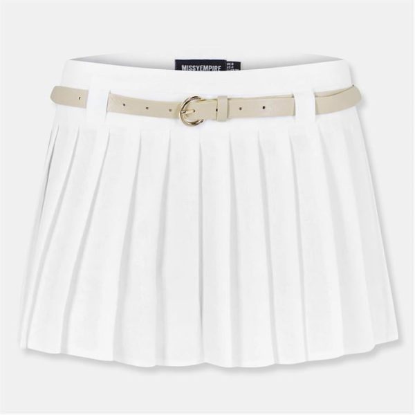 Missy Empire Belted Pleated Mini Skirt - White