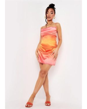 Missy Empire Cowl Neck Mini Satin Slip Dress - Orange