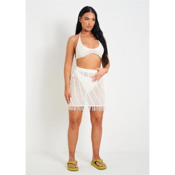Missy Empire Crochet Tassle Hem Mini Skirt - White