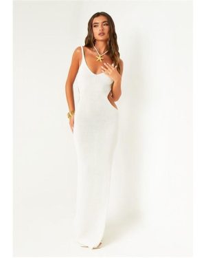 Missy Empire Cut Out Knitted Maxi Dress - White