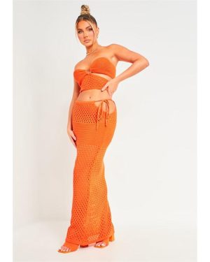 Missy Empire Cut Out Maxi Skirt - Orange