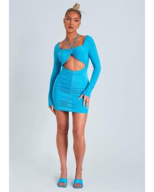 Missy Empire Cut Out Ruched Mini Dress - Blue