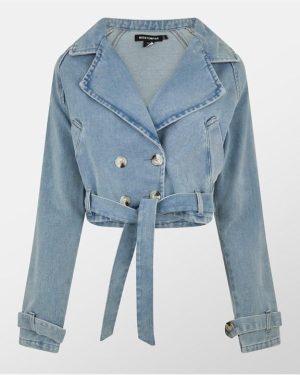 Missy Empire Denim Oversized Biker Jacket Womens - Blue