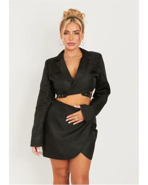 Missy Empire Detail Utility Cropped Blazer - Black