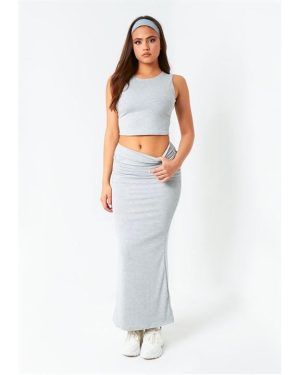 Missy Empire Fold Over Maxi Skirt - Grey