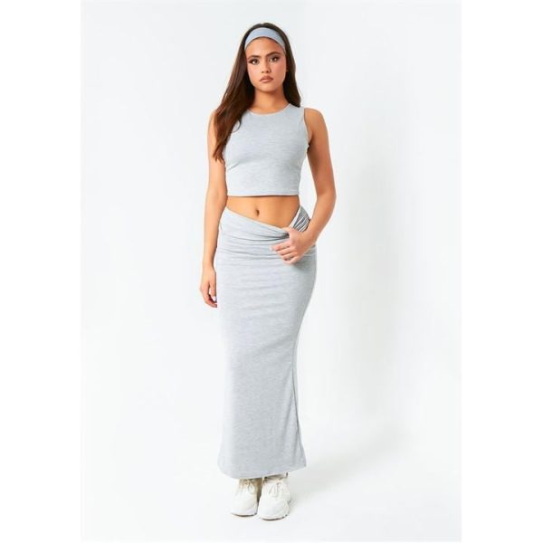 Missy Empire Fold Over Maxi Skirt - Grey