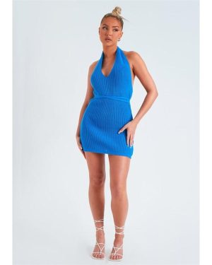 Missy Empire Halter Neck Mini Dress - Blue