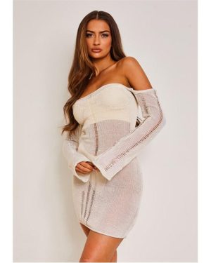 Missy Empire Knit Off The Shoulder Mini Dress - Cream