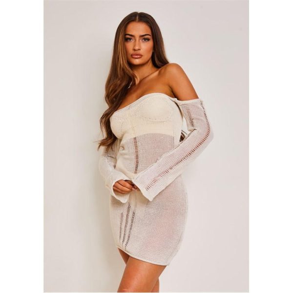 Missy Empire Knit Off The Shoulder Mini Dress - Cream