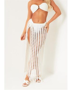 Missy Empire Knit Slit Detail Maxi Skirt - Cream