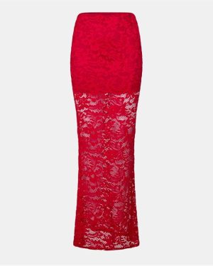 Missy Empire Lace Maxi Skirt Womens - Red