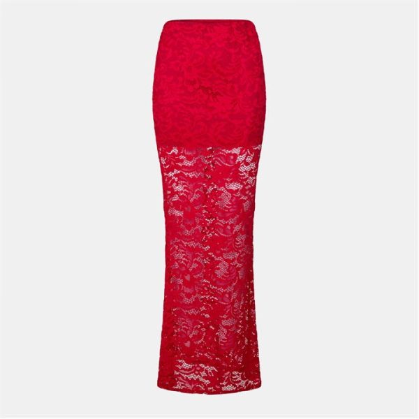 Missy Empire Lace Maxi Skirt Womens - Red