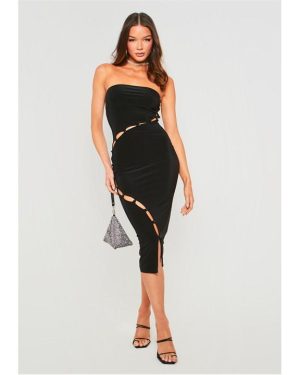 Missy Empire Layer Slinky Bandeau Dress With Cut Out Button Detail - Black