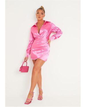 Missy Empire Long Sleeve Wrap Skirt Dress - Pink