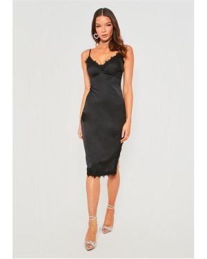 Missy Empire Midi Dress With Lace Split - Black