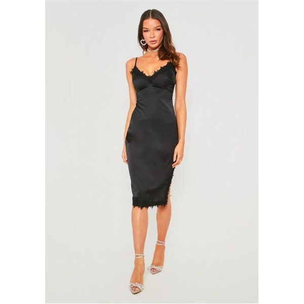 Missy Empire Midi Dress With Lace Split - Black