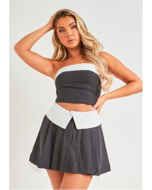 Missy Empire Over Pleated Mini Skirt - Grey