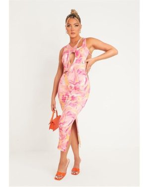 Missy Empire Print Midaxi Cut Out Dress - Pink